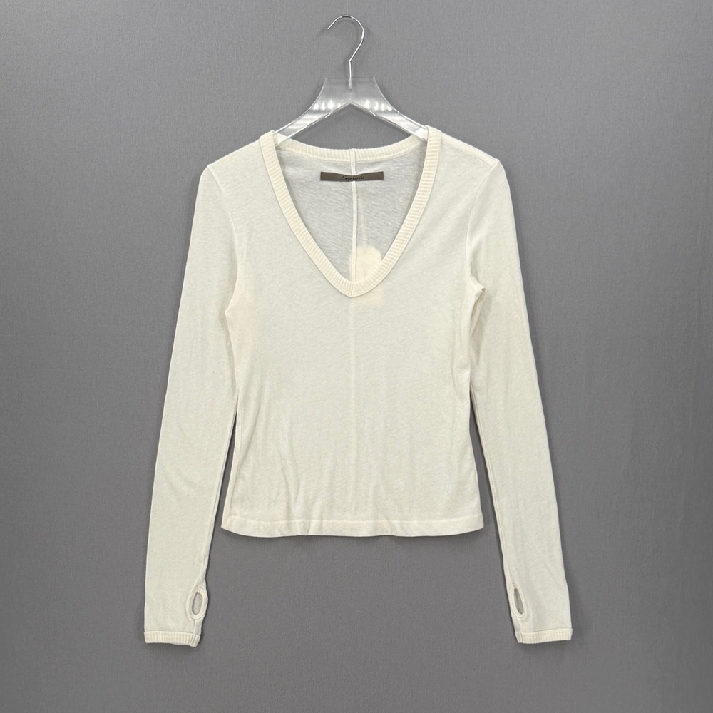 ENZA COSTA Cashmere Jersey New Classic V Neck Womens Small Cream Off White - Picture 1 of 12